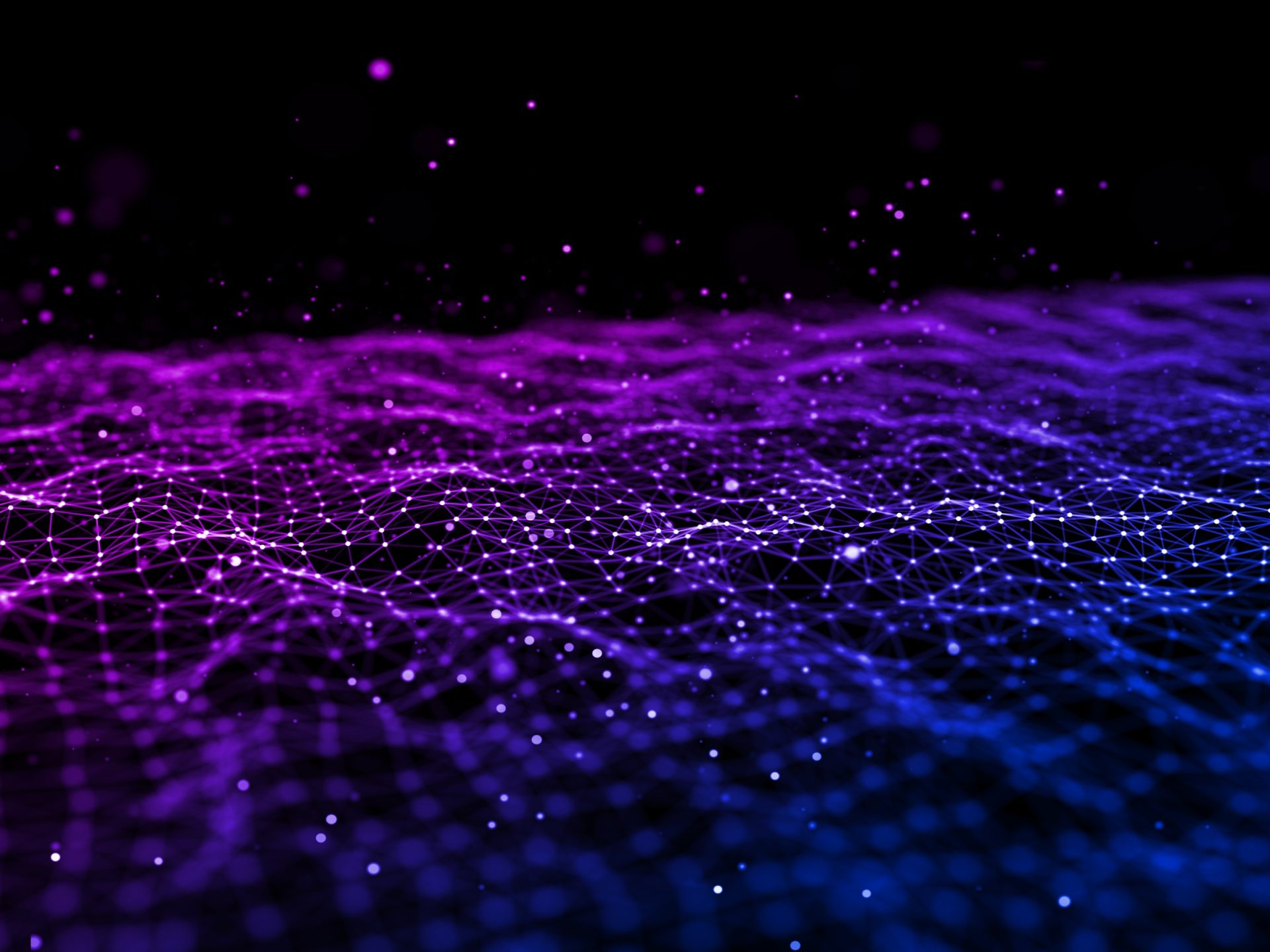 Violet particle wave forming a data landscape